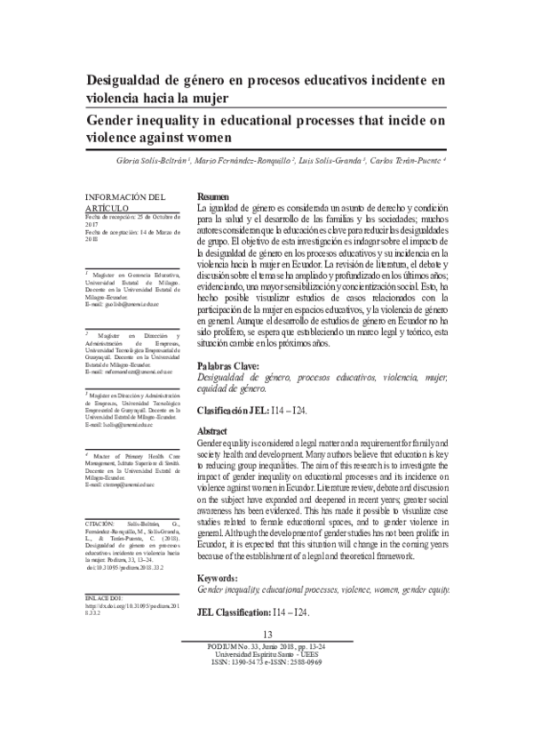 (PDF) Gender inequality in educational processes that incide on ...