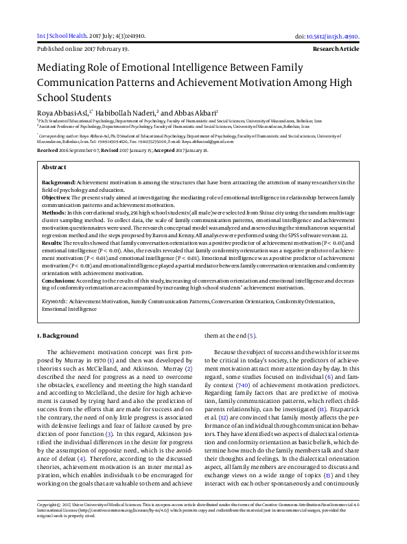 (PDF) Mediating Role of Emotional Intelligence Between Family ...