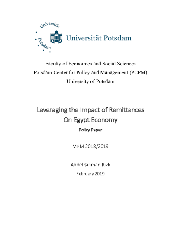 (PDF) Policy Paper - Leveraging the Impact of Remittances On Egypt Economy