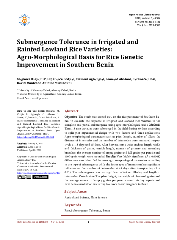 (PDF) Submergence Tolerance in Irrigated and Rainfed Lowland Rice ...