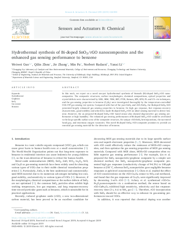(PDF) Hydrothermal synthesis of Bi-doped SnO 2 /rGO nanocomposites and ...