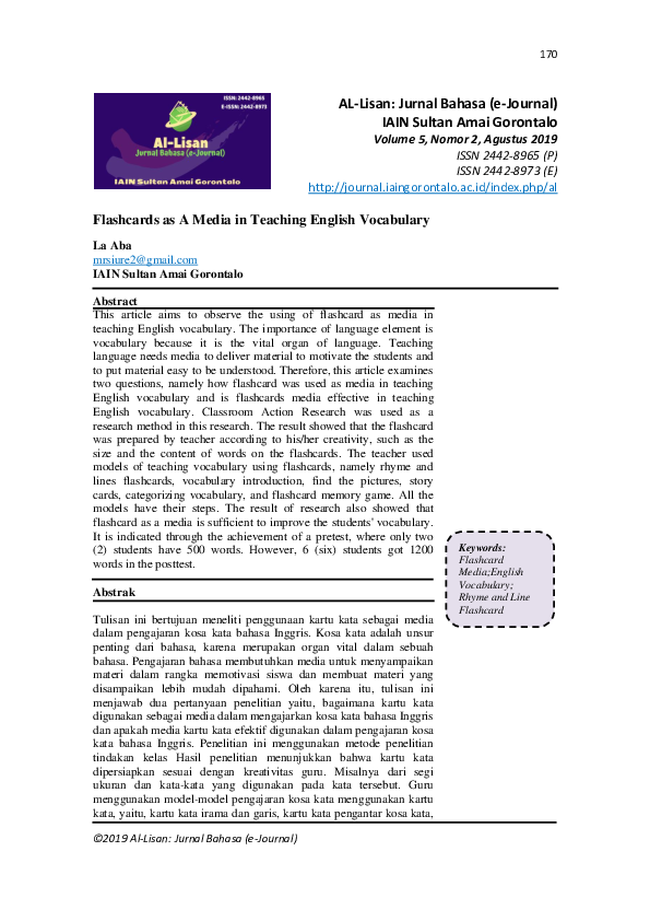 (PDF) Flashcards as A Media in Teaching English Vocabulary Al Lisan