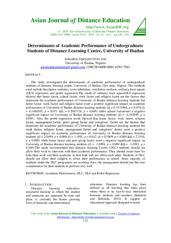 (PDF) Asian Journal of Distance Education Determinants of Academic ...