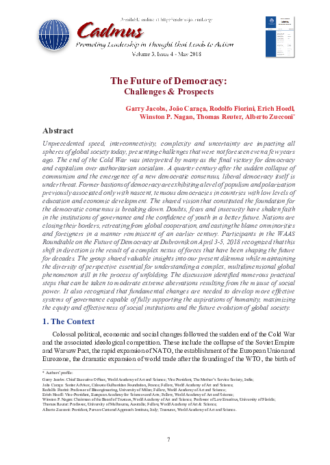 (PDF) The Future of Democracy: Challenges & Prospects