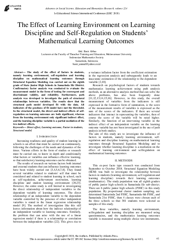 (PDF) The Effect of Learning Environment on Learning Discipline and ...