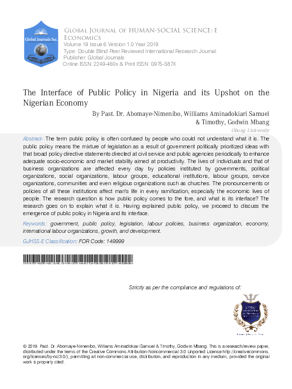 (PDF) The Interface of Public Policy in Nigeria and its Upshot on the ...