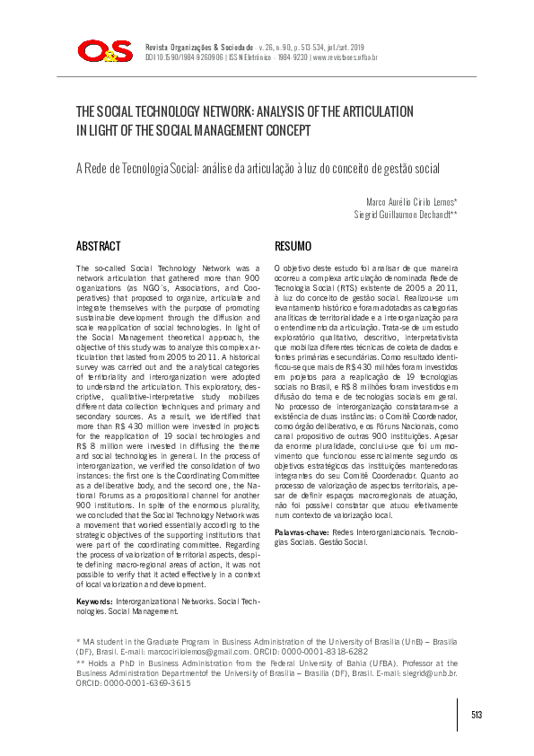 (PDF) THE SOCIAL TECHNOLOGY NETWORK: ANALYSIS OF THE ARTICULATION IN ...