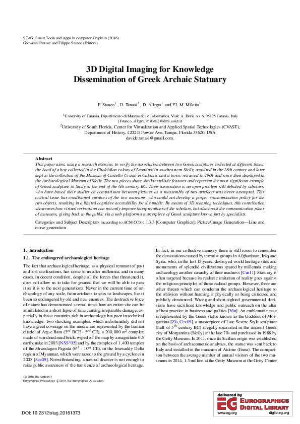 (PDF) 3D Digital Imaging for Knowledge Dissemination of Greek Archaic