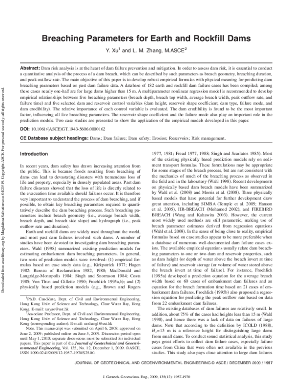 (PDF) Breaching Parameters for Earth and Rockfill Dams