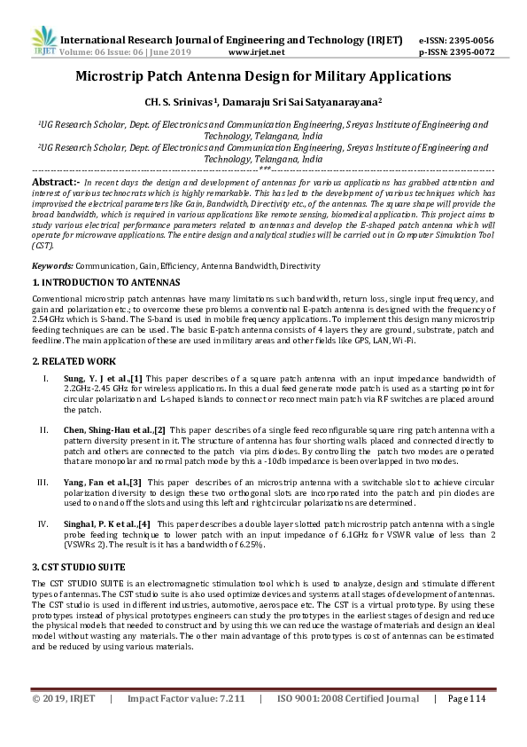 (PDF) IRJET- Microstrip Patch Antenna Design for Military Applications