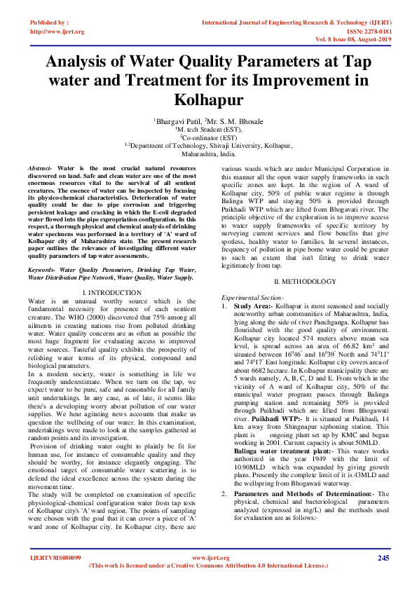 (PDF) IJERTAnalysis of Water Quality Parameters at Tap water and