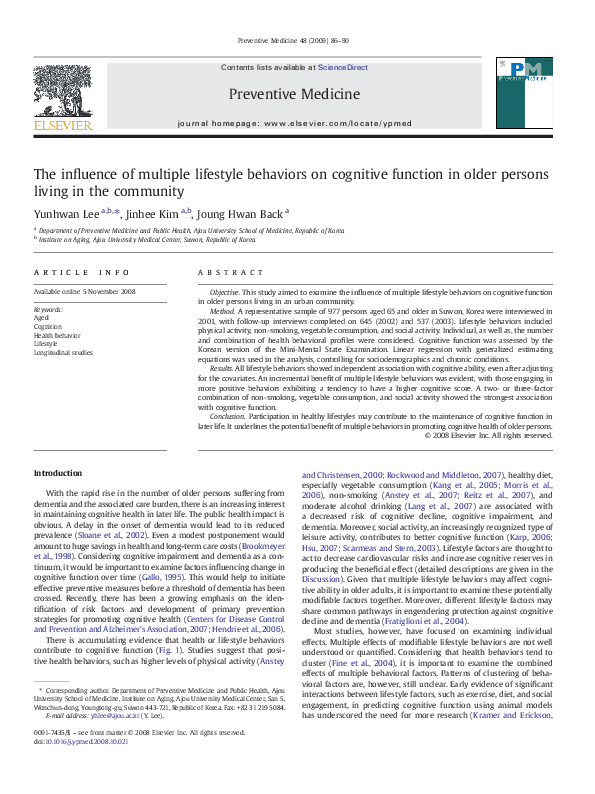 (PDF) The influence of multiple lifestyle behaviors on cognitive ...