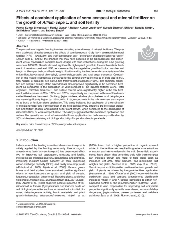 (PDF) Effects of combined application of vermicompost and mineral ...