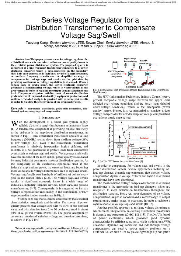 (PDF) Series Voltage Regulator for a Distribution Transformer to ...