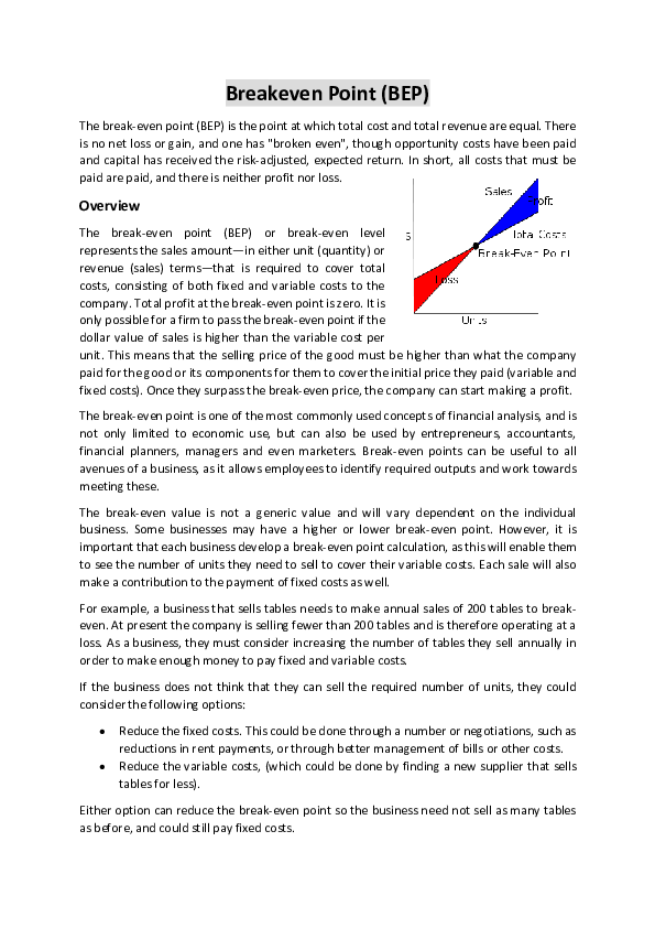 (PDF) Breakeven Point (BEP) Foysal Hossen Academia.edu