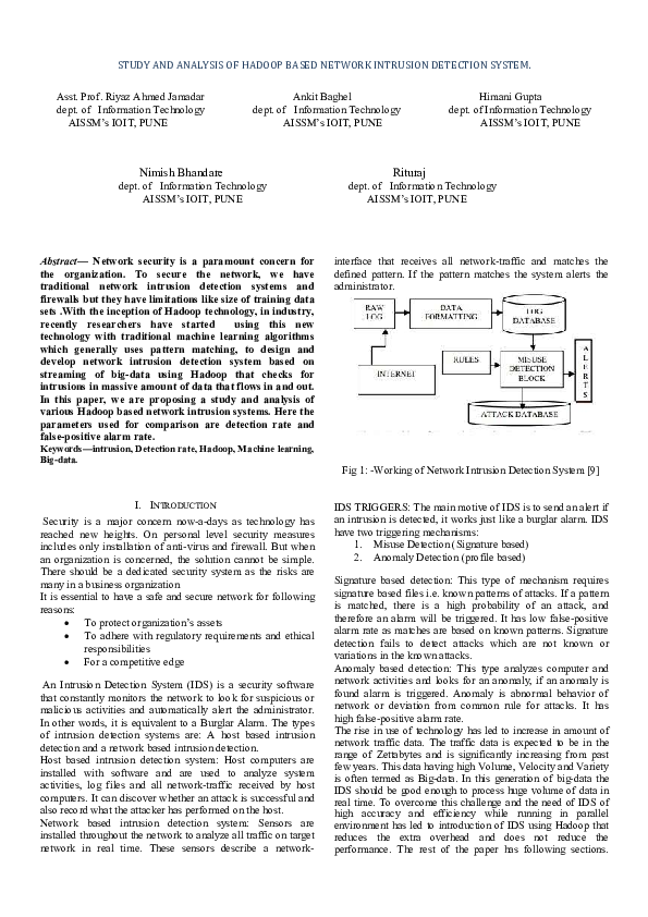 (PDF) STUDY AND ANALYSIS OF HADOOP BASED NETWORK INTRUSION DETECTION SYSTEM