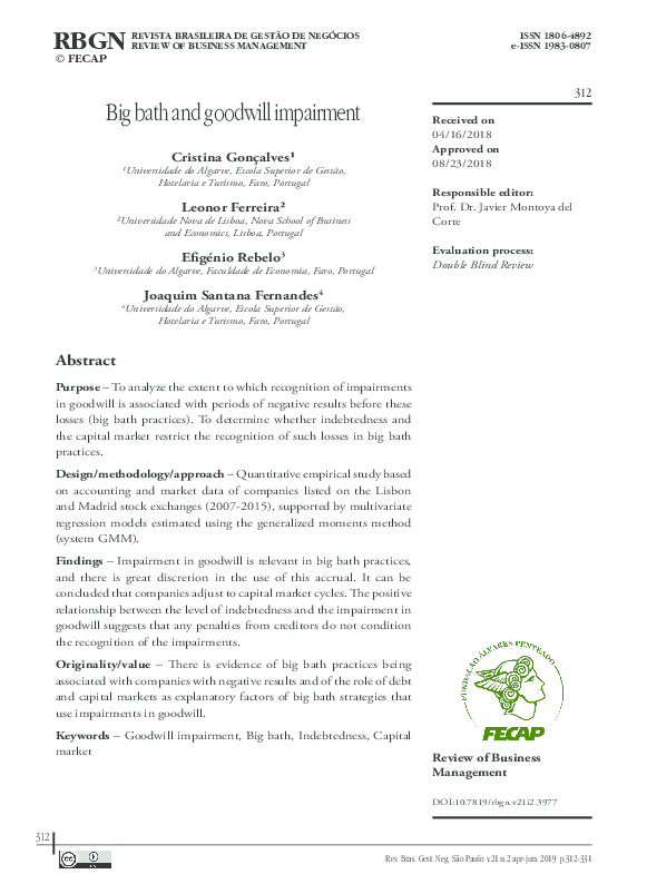 (PDF) RBGN Review of Business Management Big bath and goodwill impairment RBGN Revista