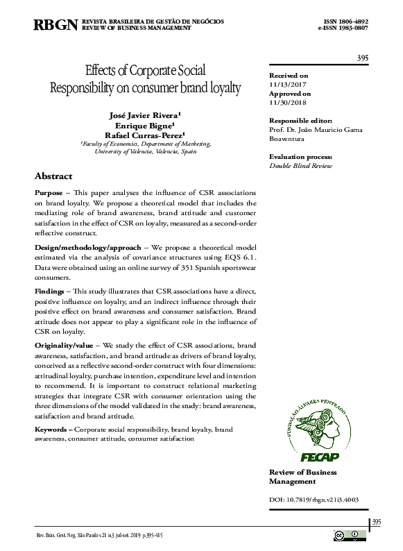 (PDF) Effects of Corporate Social Responsibility on consumer brand loyalty