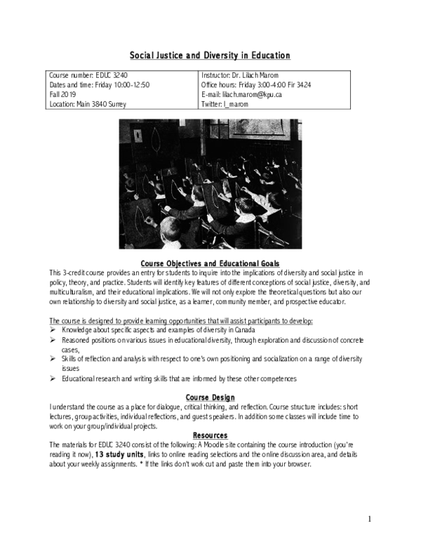 (PDF) kPU EDUC 3240: Social Justice and Diversity in Education