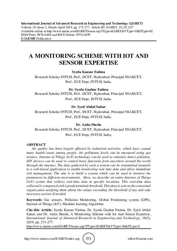 (PDF) A {MONITORING} {SCHEME} {WITH} {IOT} {AND} {SENSOR} {EXPERTISE