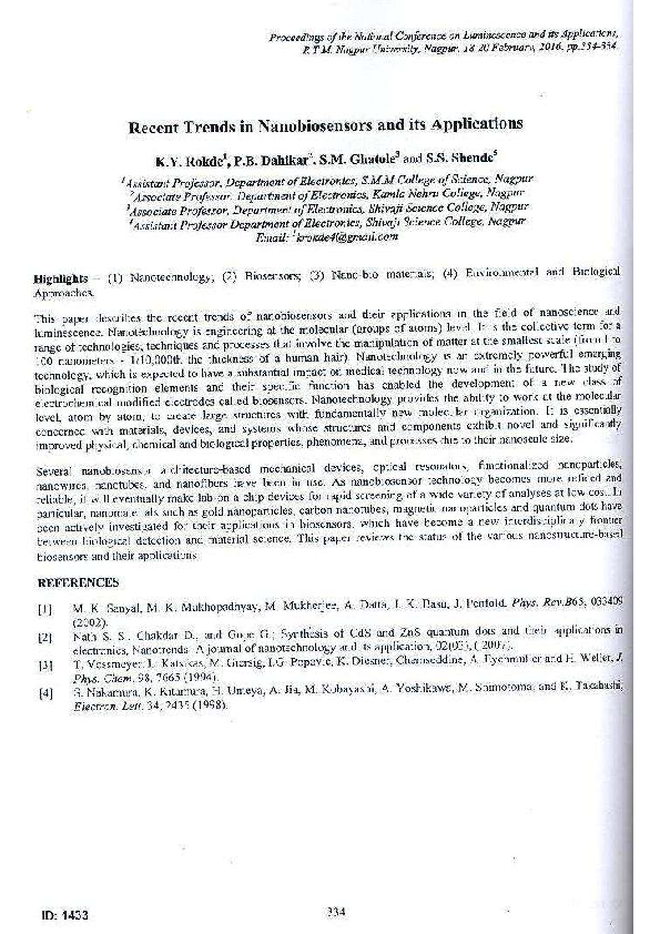 (PDF) Recent Trends in Nano biosensors and its Applications