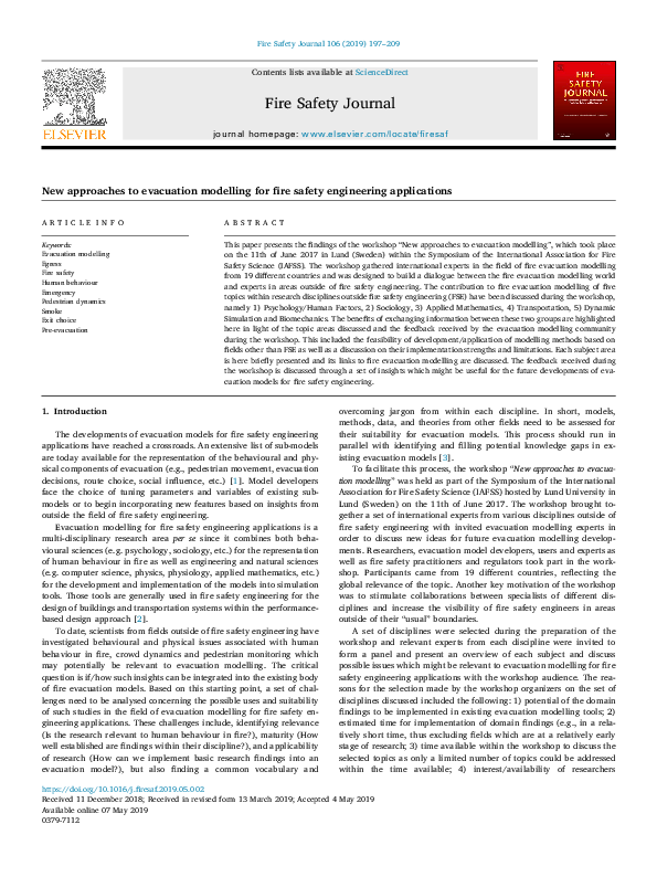 (PDF) New approaches to evacuation modelling for fire safety engineering applications Enrico