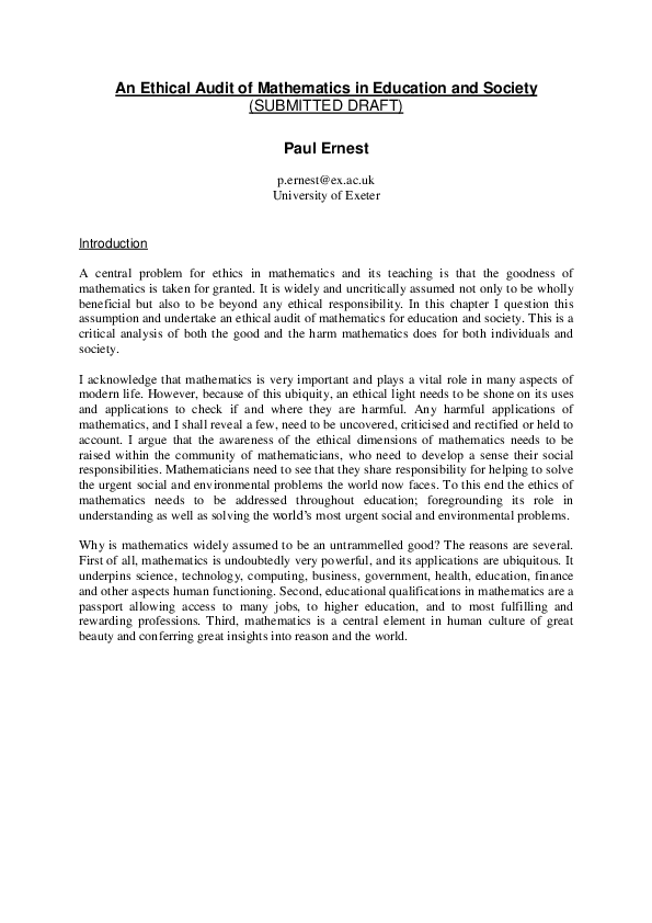 (DOC) An Ethical Audit of Mathematics in Education and Society ...