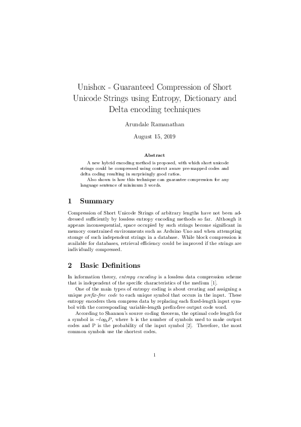 Pdf Unishox Guaranteed Compression Of Short Unicode Strings Using Pdf Unishox Guaranteed Compression Of Short Unicode Strings Using