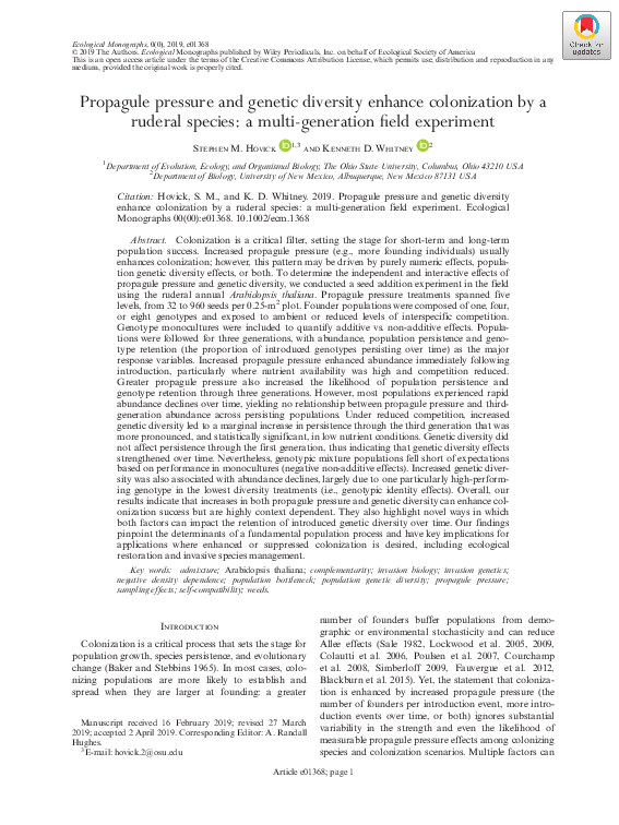 (PDF) Propagule pressure and genetic diversity enhance colonization by ...