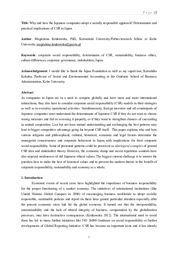 (PDF) Title: Why and how the Japanese companies adopt a socially ...