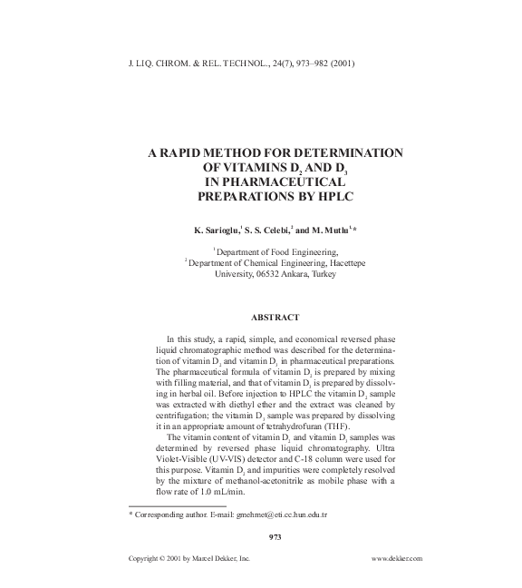 (PDF) A Rapid Method for Determination of Vitamin D2 and Vitamin D3 in ...