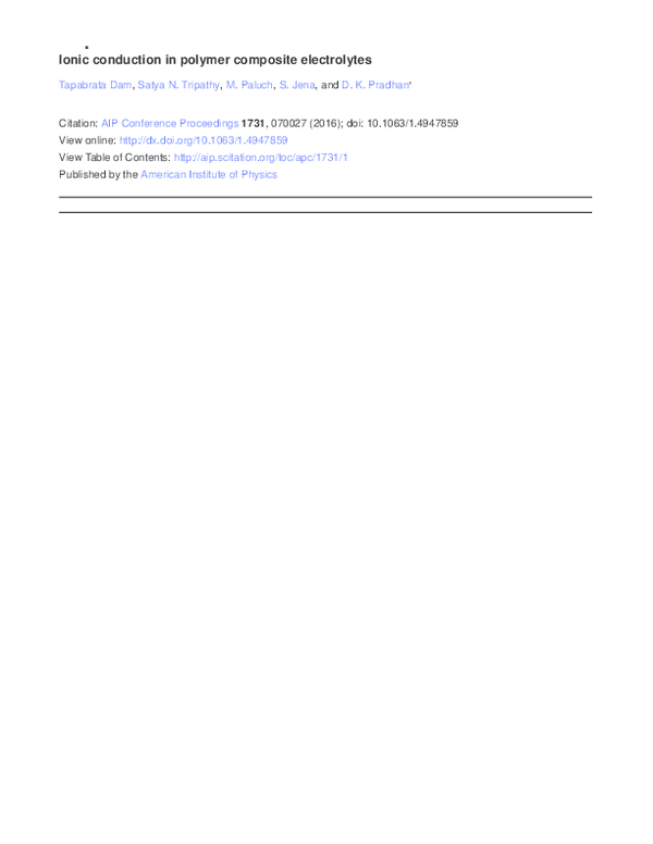 (PDF) Ionic conduction in polymer composite electrolytes