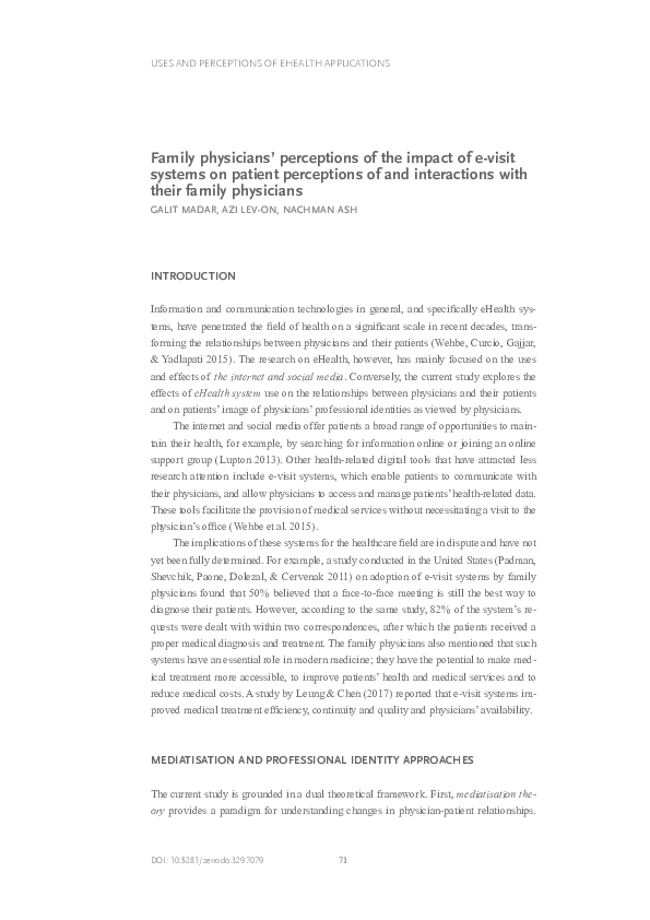 (PDF) Family physicians’ perceptions of the impact of e-visit systems ...