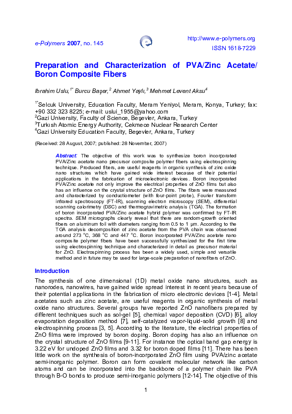 (PDF) Preparation and Characterization of PVA/Zinc Acetate/Boron ...
