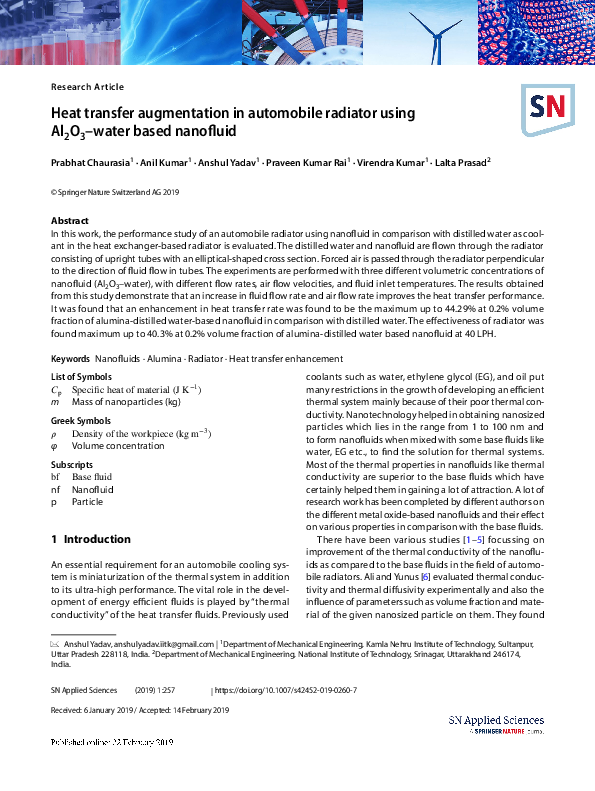 (PDF) Heat transfer augmentation in automobile radiator using Al 2 O 3 ...