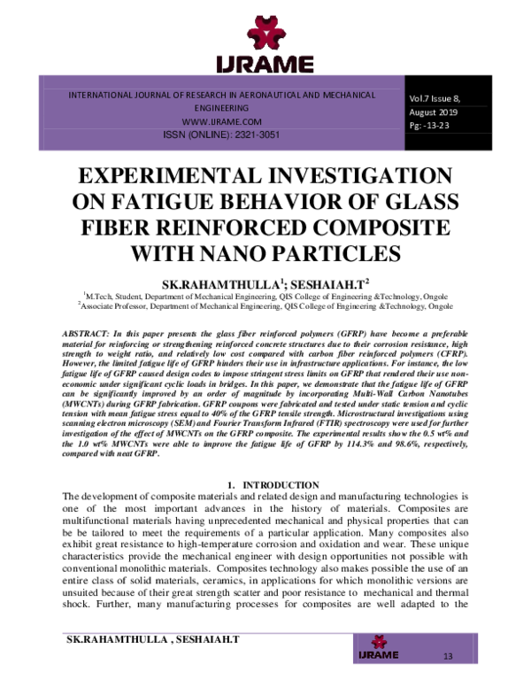 (PDF) EXPERIMENTAL INVESTIGATION ON FATIGUE BEHAVIOR OF GLASS FIBER ...