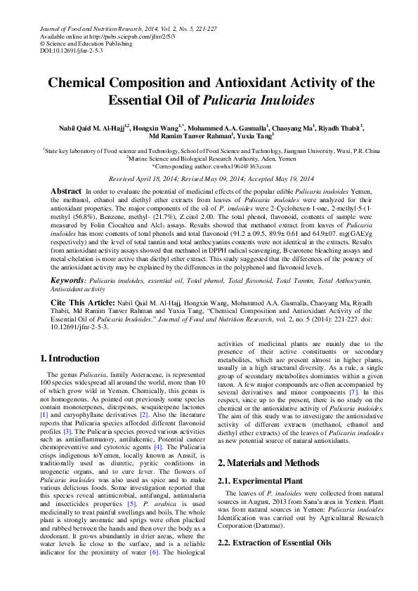 (PDF) Chemical Composition and Antioxidant Activity of Essential Oil ...