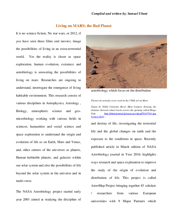 (PDF) Living on MARS; the Red Samuel O Ubani Academia.edu