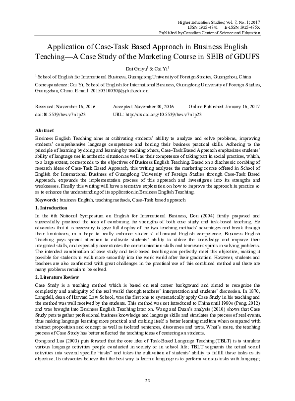 (PDF) Application of Case-Task Based Approach in Business English ...