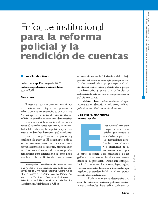 (PDF) Enfoque institucional para la reforma policial y la rendición de ...