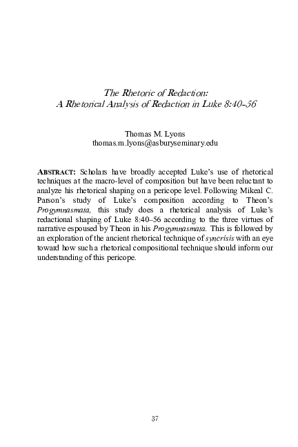 (PDF) The Rhetoric of Redaction: A Rhetorical Analysis of Redaction in Luke