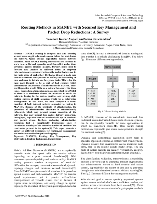 (PDF) Routing Methods in MANET with Secured Key Management and Packet ...