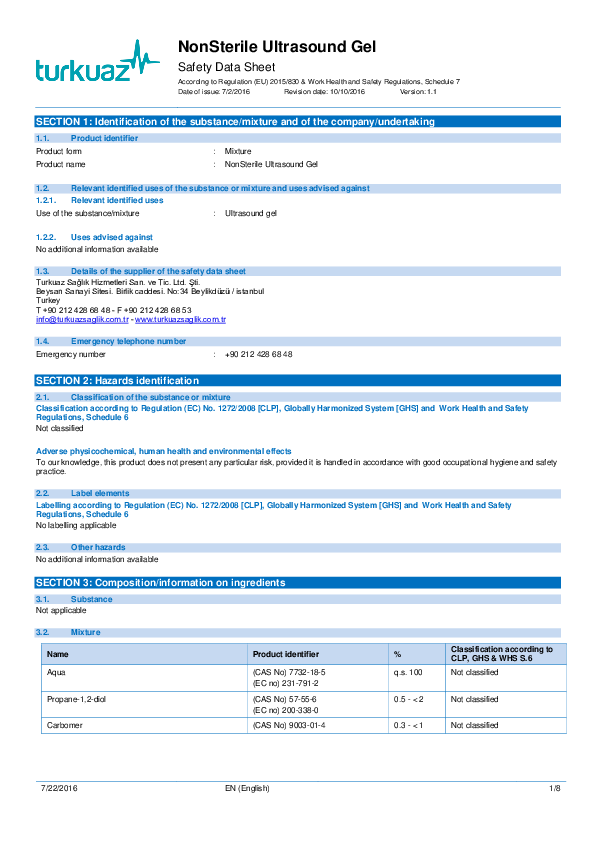 (PDF) NonSterile Ultrasound Gel Safety Data Sheet ALONSO CHOQUE