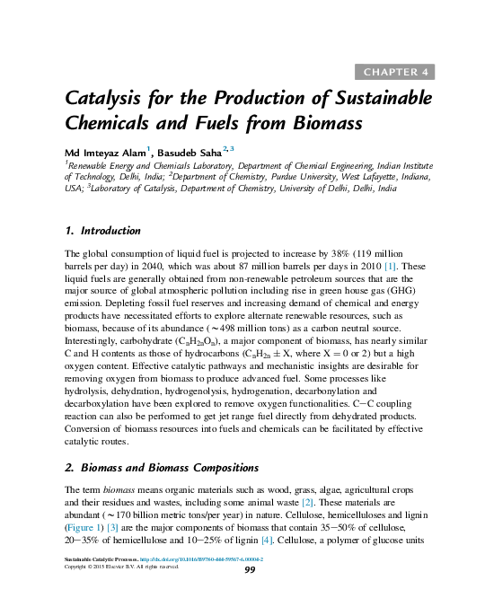(PDF) Catalysis for the Production of Sustainable Chemicals and Fuels ...