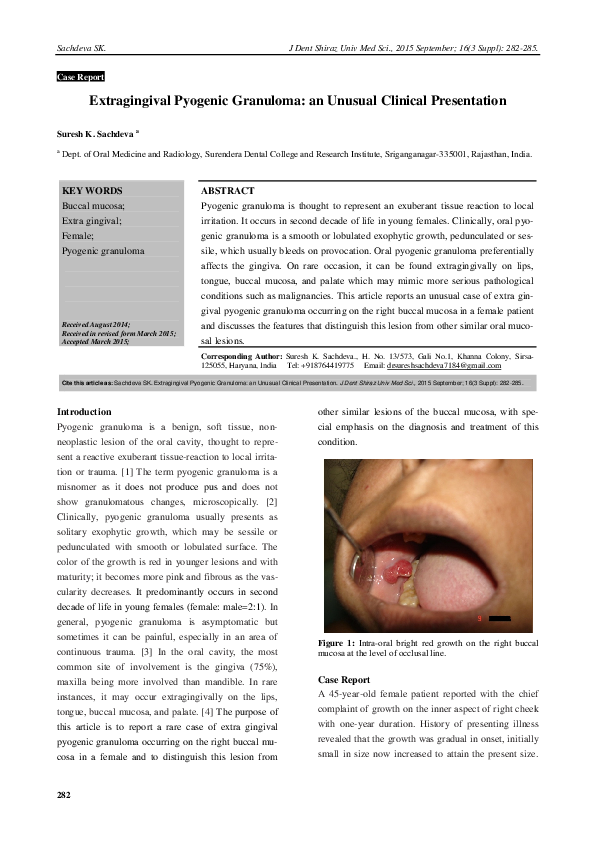 (PDF) Extragingival Pyogenic Granuloma an Unusual Clinical