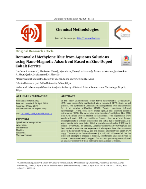 (PDF) Removal of Methylene Blue from Aqueous Solutions using Nano ...