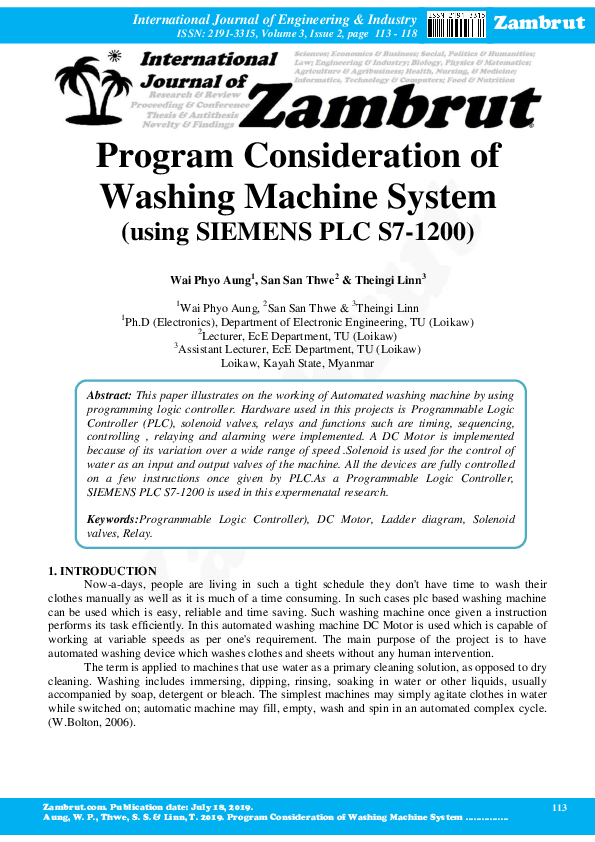 (PDF) Program Consideration of Washing Machine System (using SIEMENS