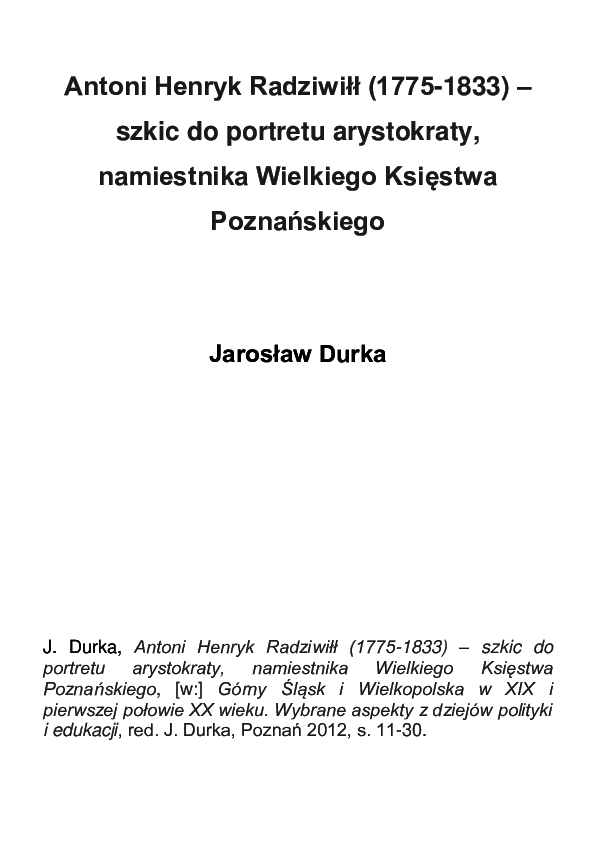(PDF) Antoni Henryk Radziwiłł (17751833) szkic do portretu