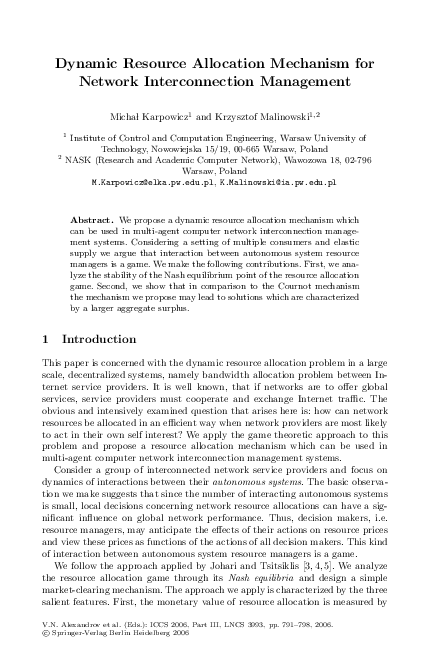 (PDF) Dynamic Resource Allocation Mechanism for Network Interconnection ...