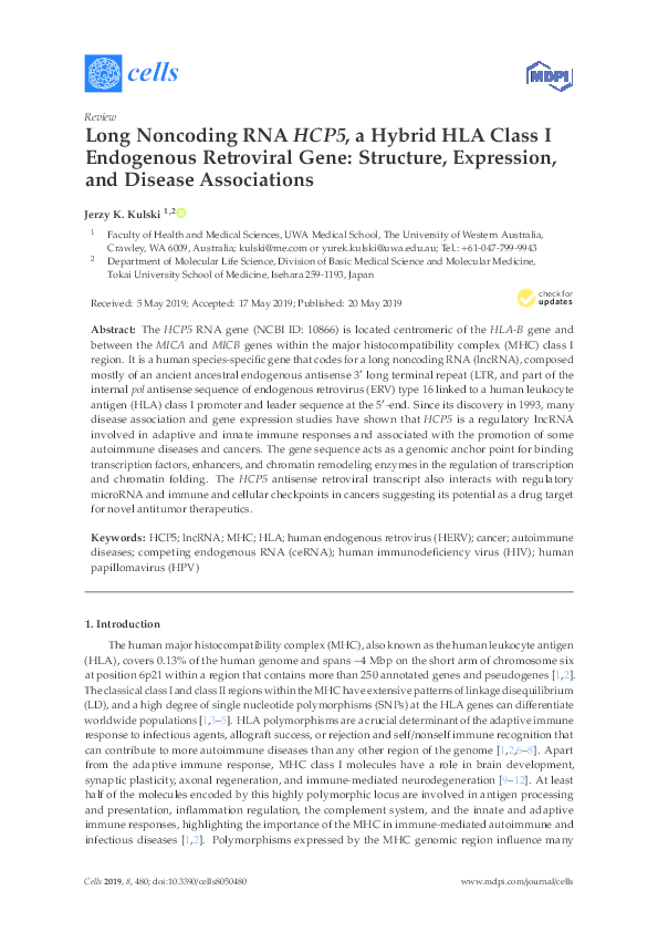 (PDF) Long Noncoding RNA HCP5, a Hybrid HLA Class I Endogenous ...